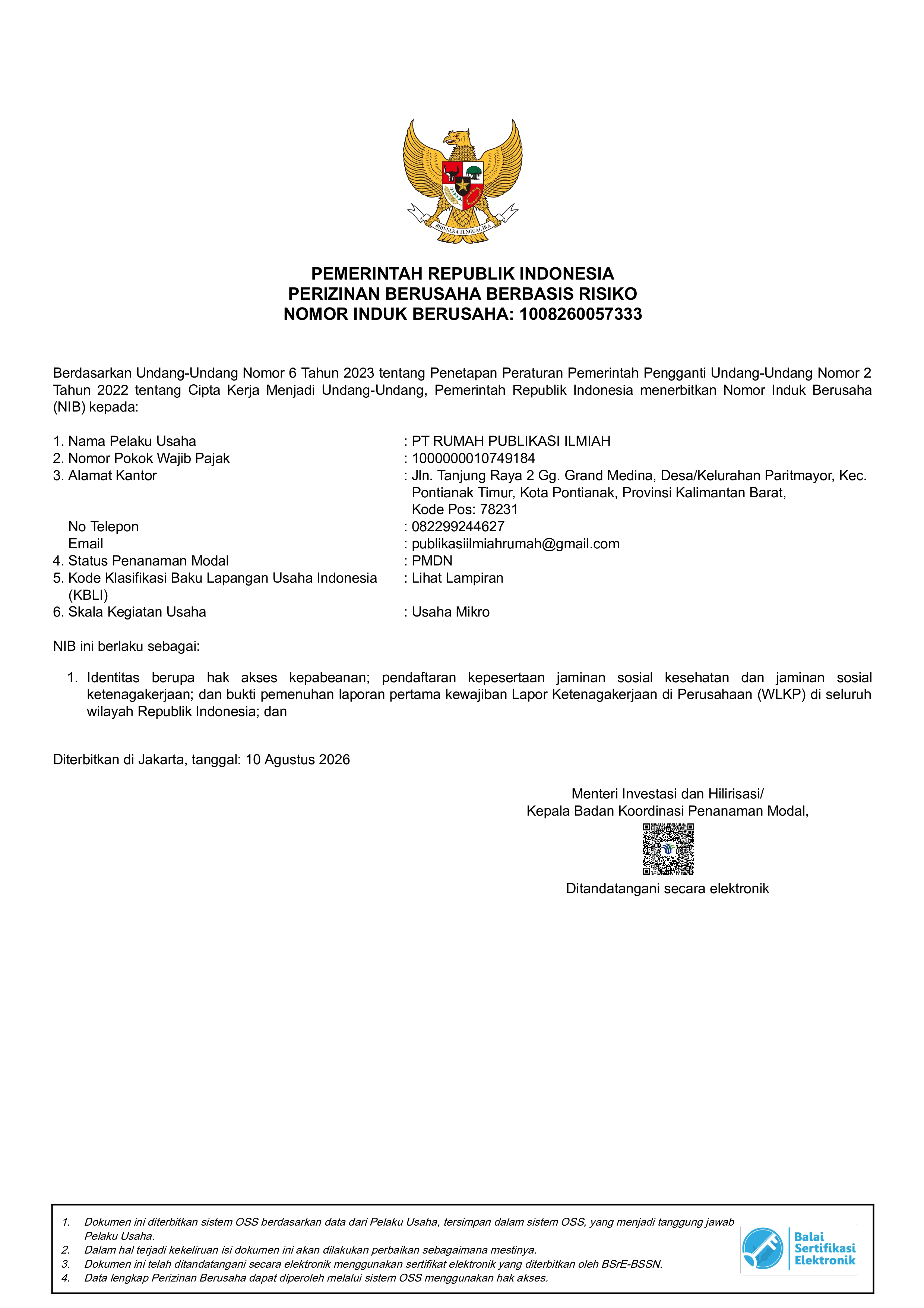 NIB - Nomor Induk Berusaha
